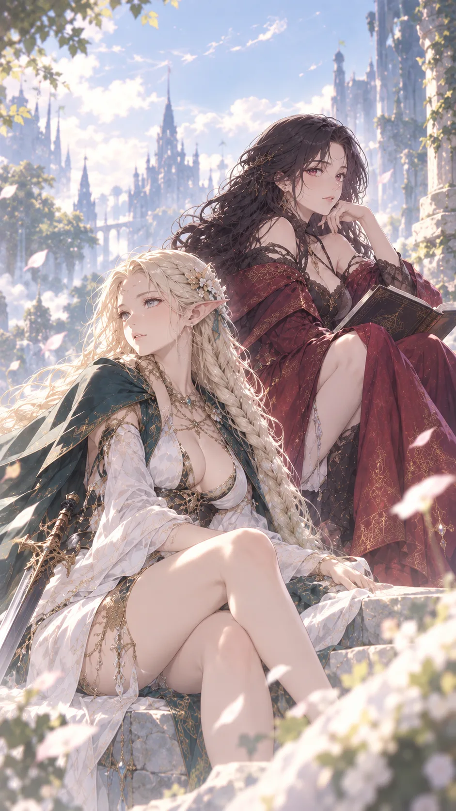 Saira and Elena in the sunlit fantasy world of The Riftbound Accord